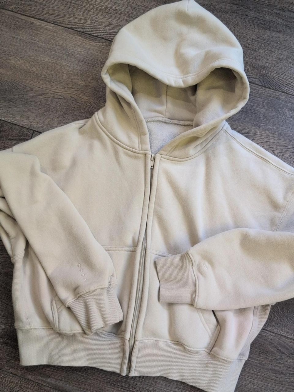 ACTA Wear Cropped Cream Full-Zip Hooded Sweatshirt S/M